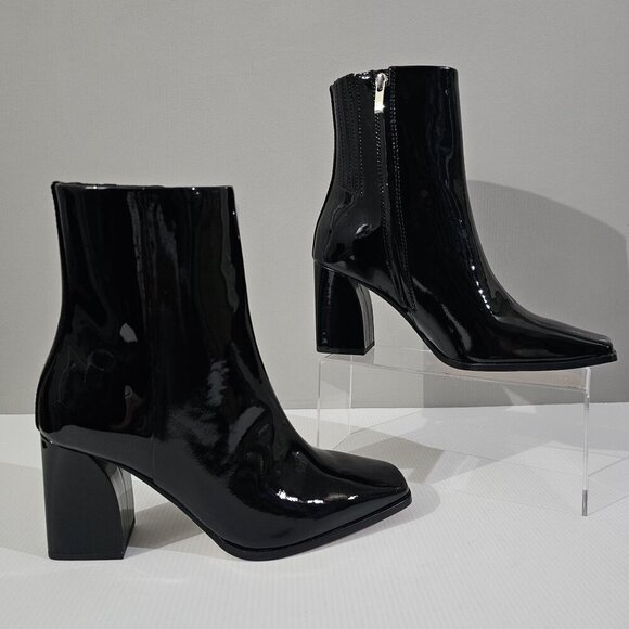 NEW Paige Farah Ankle Boot Womens 9.5 Black Patent Leather Square Toe Block Heel - Picture 3 of 15